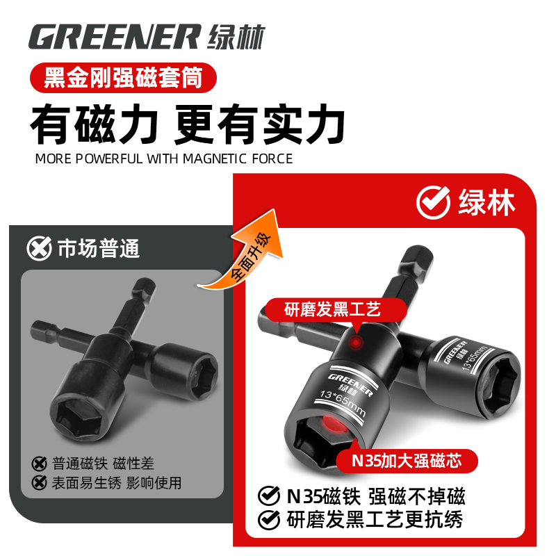 GREENER/绿林电动扳手套筒头内六角风批加深手电钻空心强磁套筒缩略图 3