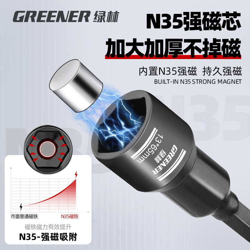 GREENER/绿林电动扳手套筒头内六角风批加深手电钻空心强磁套筒缩略图 5
