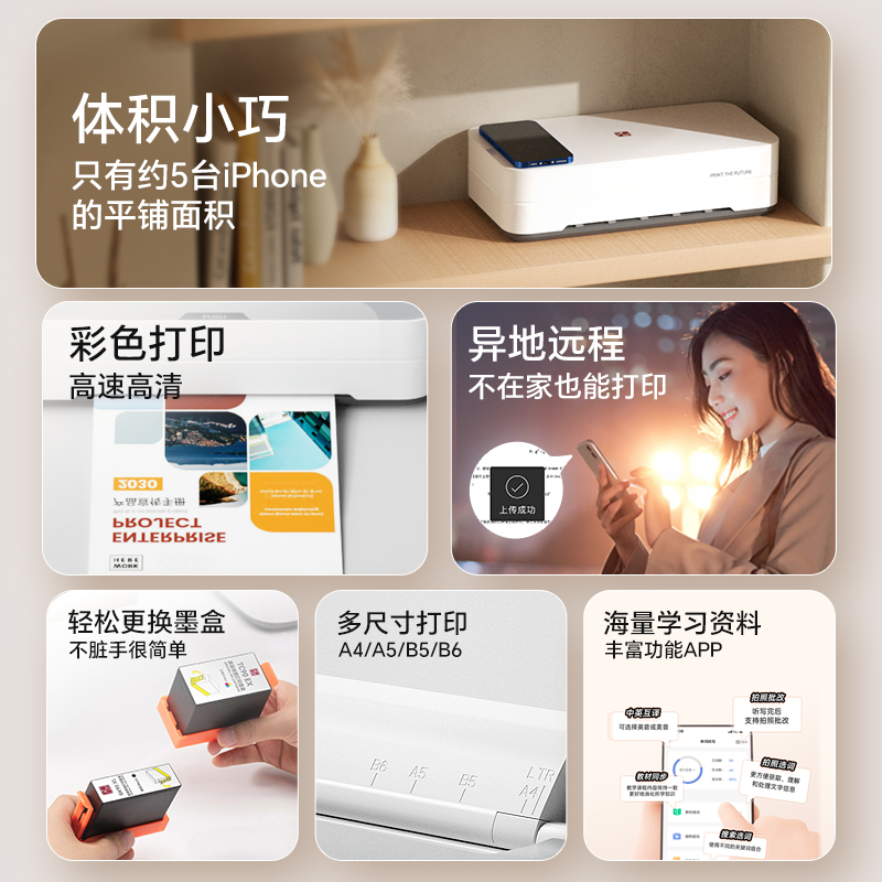 汉印V1 彩色家用小型喷墨打印机学生作业打印多功能一体机手机WiFi无线连接宿舍办公家庭专用A4照片相片迷你缩略图 5