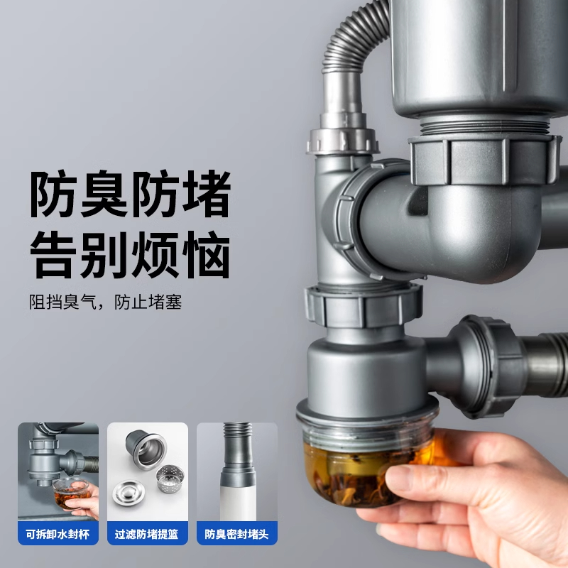 厨房洗菜盆下水管配件水槽排水管道下水器套装洗碗池防臭通用管子缩略图 6